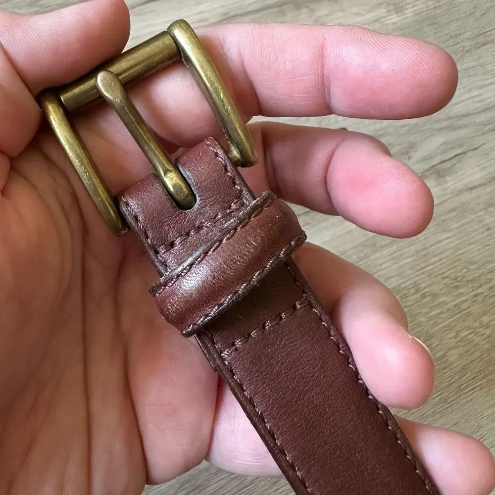 Vintage GAP Brown Genuine Leather Belt with Gold Tone Brass Buckle Size 36